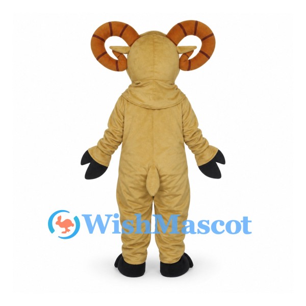 Ram Mascot Costume in Tan with Large Curled Horns