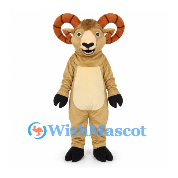 Ram Mascot Costume in Tan with Large Curled Horns