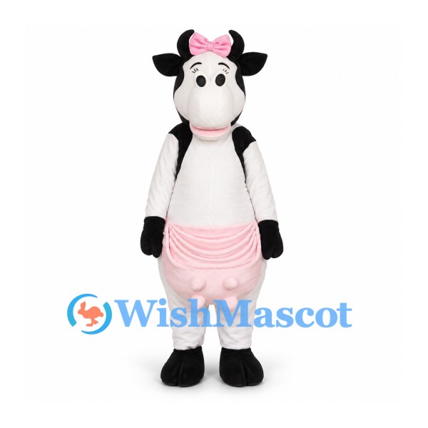 Cow Mascot Costume with Pink Skirt and Head Bow