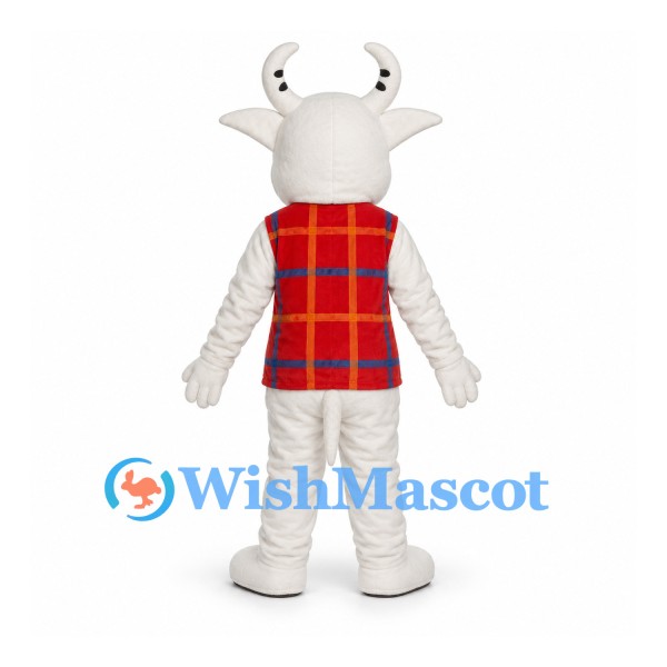 Goat Mascot Costume in White with Red Plaid Vest