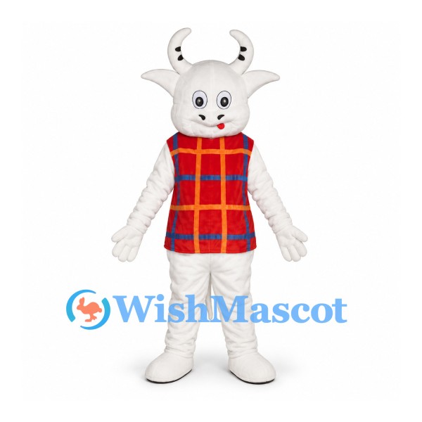 Goat Mascot Costume in White with Red Plaid Vest