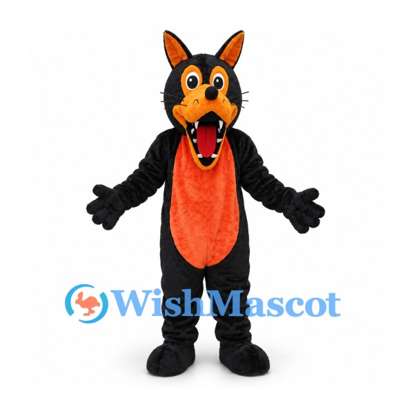 Wolf Mascot Costume in Black with Orange Muzzle and Belly