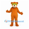 Bear Mascot Costume in Orange with Green Sunglasses