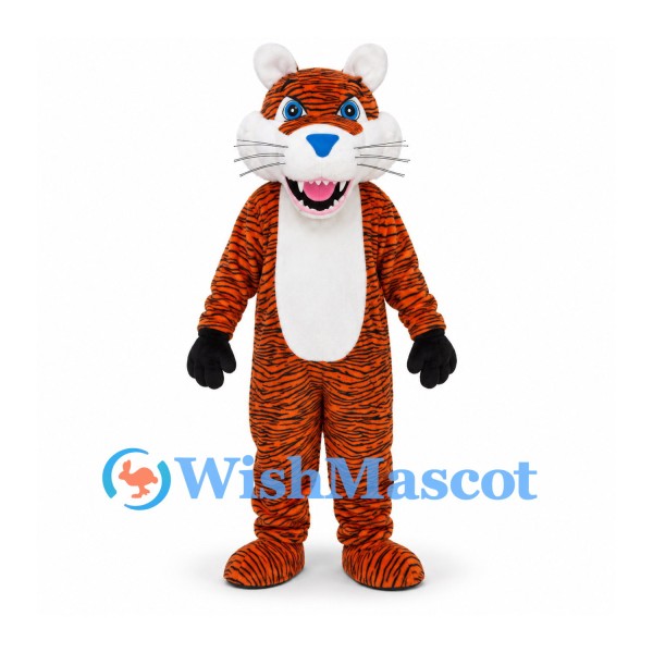 Tiger Mascot Costume in Orange with Black Stripes and White Belly