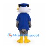 Graduation Owl Mascot Costume with Blue Gown and Mortarboard