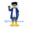 Graduation Owl Mascot Costume with Blue Gown and Mortarboard