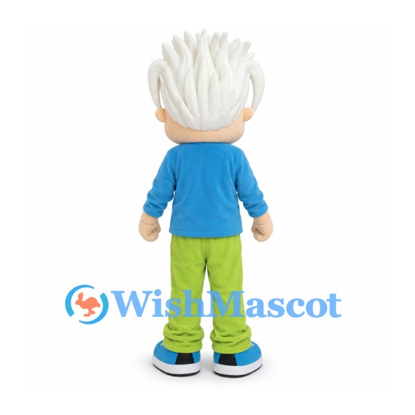 Boy Mascot Costume with Spiky White Hair and Lime Green Pants