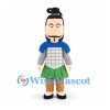 Warrior Mascot Costume with Gray Armor and Black Topknot
