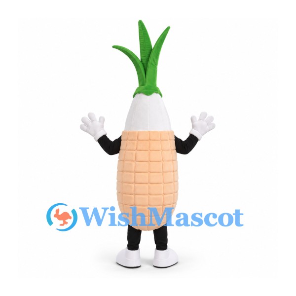 Onion Mascot Costume with Green Shoots and Smiling Face