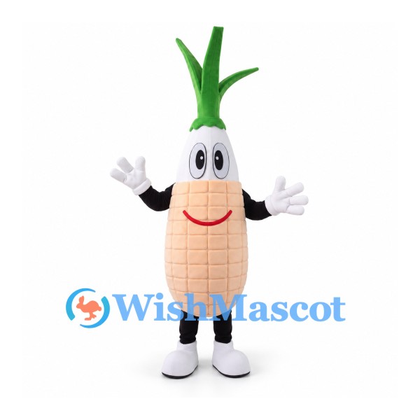 Onion Mascot Costume with Green Shoots and Smiling Face