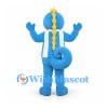 Seahorse Mascot Costume in Blue with Striped Shirt and Yellow Crown