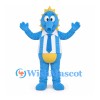 Seahorse Mascot Costume in Blue with Striped Shirt and Yellow Crown