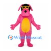 Dog Mascot Costume in Pink with Yellow Belly and Sunglasses
