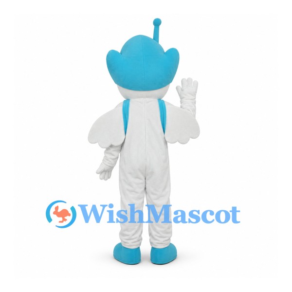 Space Character Mascot Costume in White with Blue Head and Shoes