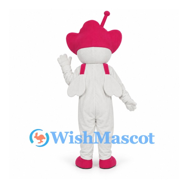 Space Character Mascot Costume in White with Pink Head and Shoes