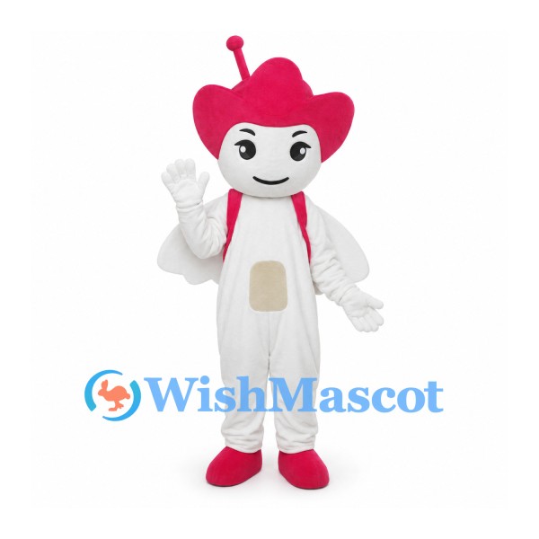 Space Character Mascot Costume in White with Pink Head and Shoes