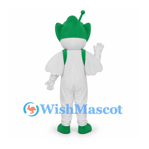 Space Character Mascot Costume in White with Green Head and Shoes