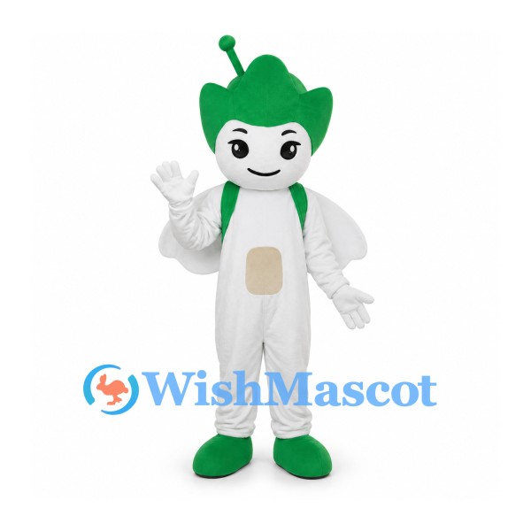 Space Character Mascot Costume in White with Green Head and Shoes