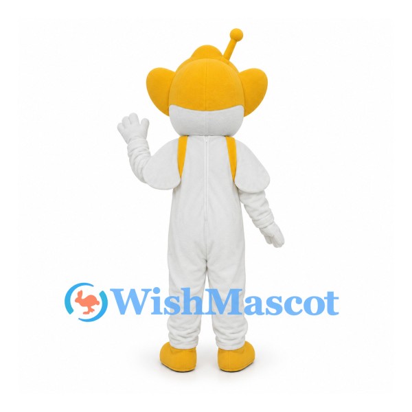 Space Character Mascot Costume in White with Yellow Head and Shoes