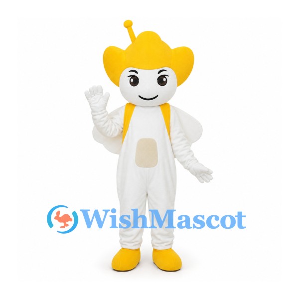 Space Character Mascot Costume in White with Yellow Head and Shoes