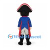 Pirate Mascot Costume with Black Tricorn Hat and Blue Coat
