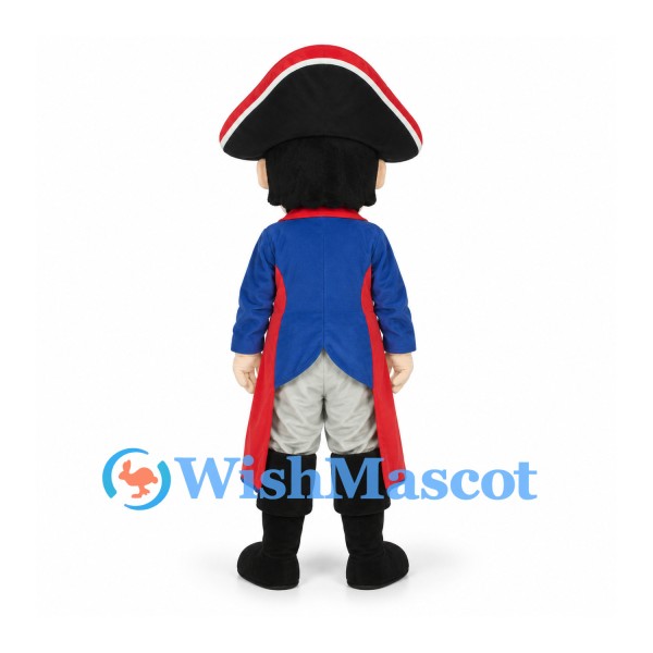 Pirate Mascot Costume with Black Tricorn Hat and Blue Coat