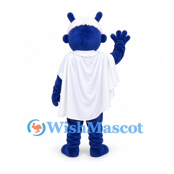 Horned Monster Mascot Costume in Blue with White Beard and Cape