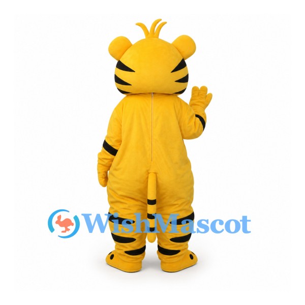Tiger Mascot Costume in Yellow with Rounded Belly and Black Stripes