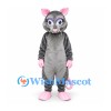 Mouse Mascot Costume in Gray with Pink Tail and Inner Ears