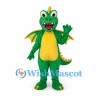 Dragon Mascot Costume in Green with Yellow Wings and Belly