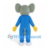 Elephant Mascot Costume in Blue with Gray Head and Yellow Tie