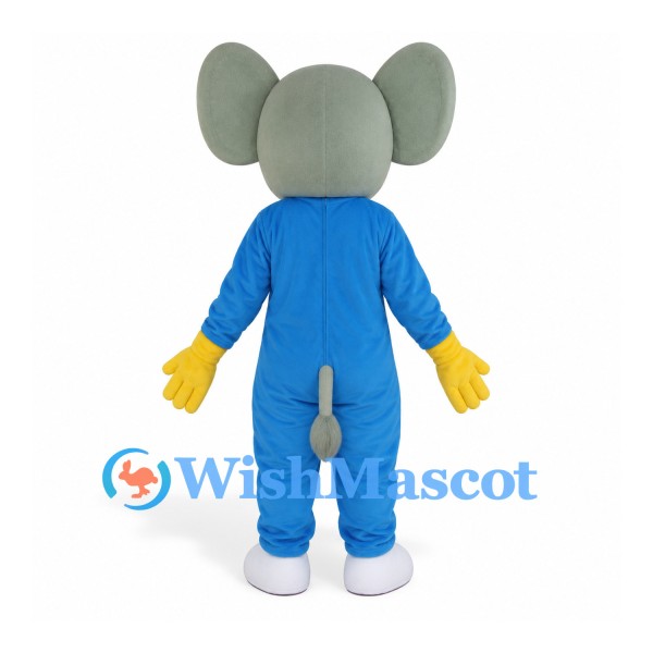 Elephant Mascot Costume in Blue with Gray Head and Yellow Tie