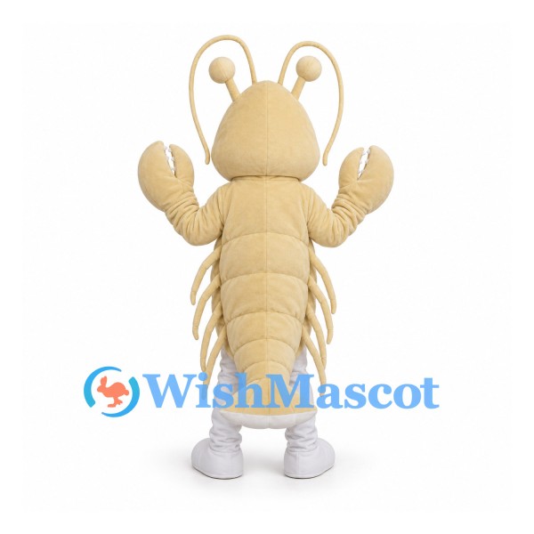 Lobster Mascot Costume in Cream with Large Claws and Long Antennae