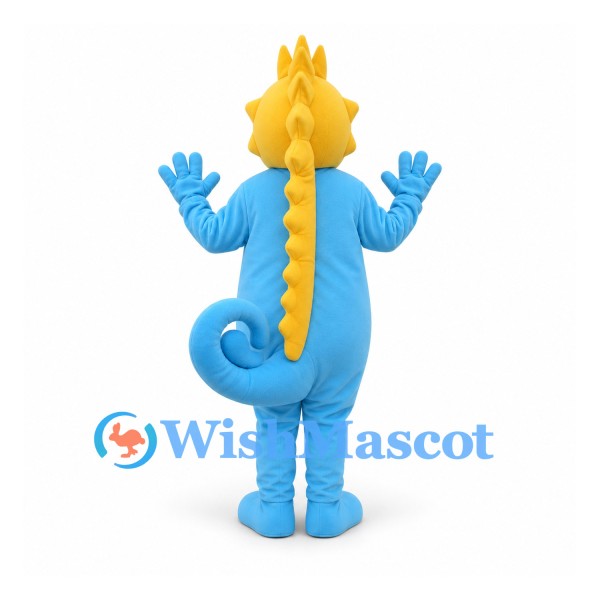 Seahorse Mascot Costume in Blue with Yellow Head and Belly