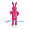 Rabbit Mascot Costume in Pink with White Belly and Smiling Face