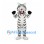 White Tiger Mascot Costume with Black Stripes and Open Mouth
