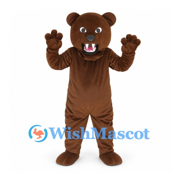 Bear Mascot Costume in Brown with Open Mouth and Large Paws