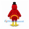 Turkey Mascot Costume in Red with Black Top Hat and Green Tie