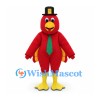 Turkey Mascot Costume in Red with Black Top Hat and Green Tie