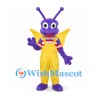 Butterfly Mascot Costume in Purple with Yellow Overalls and Wings