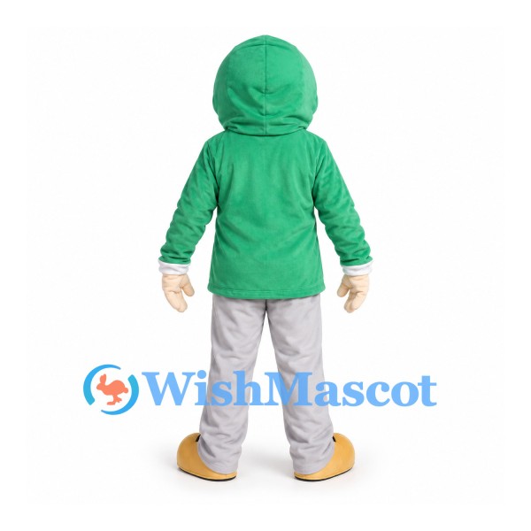 Boy Mascot Costume with Green Hooded Jacket and Gray Pants