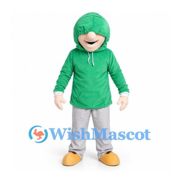 Boy Mascot Costume with Green Hooded Jacket and Gray Pants