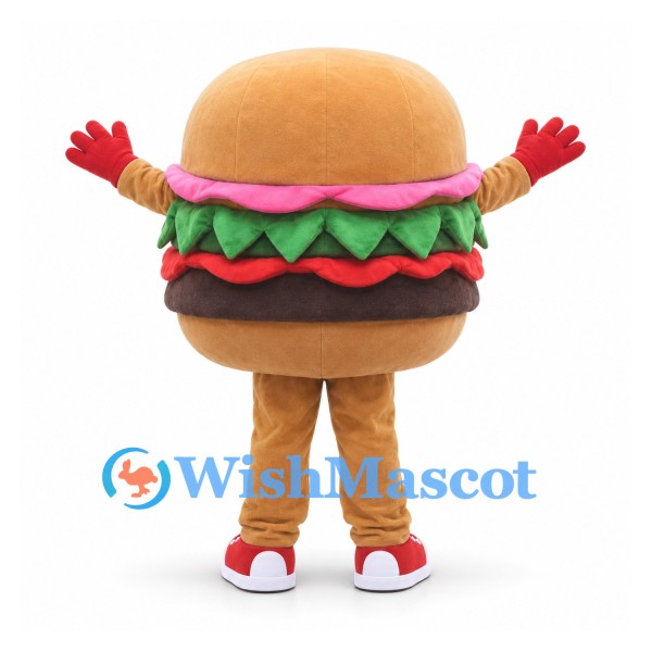 Hamburger Mascot Costume with Smiling Face and Red Gloves