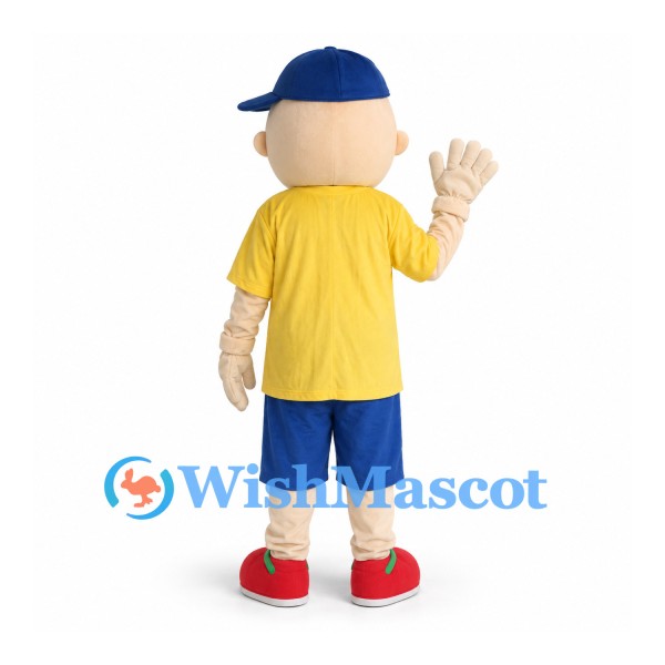 Boy Mascot Costume with Yellow Shirt and Blue Baseball Cap