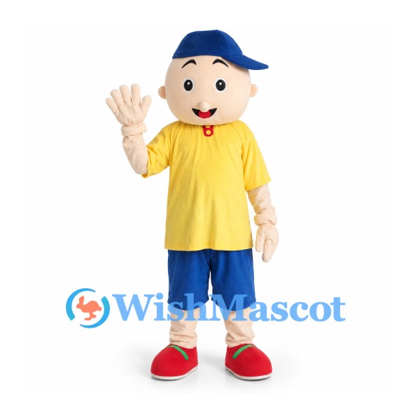 Boy Mascot Costume with Yellow Shirt and Blue Baseball Cap