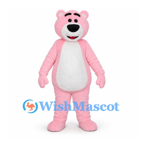 Bear Mascot Costume in Pink with White Belly and Black Nose