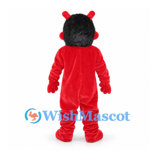 Devil Mascot Costume in Red with Black Hair and Small Horns