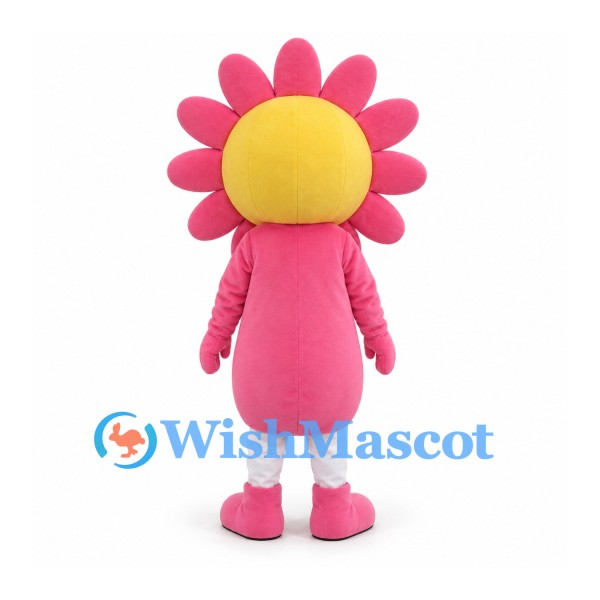 Flower Mascot Costume with Pink Petals and Yellow Smiling Face