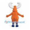 Moose Mascot Costume in Orange with White Antlers and Blue Socks