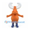 Moose Mascot Costume in Orange with White Antlers and Blue Socks